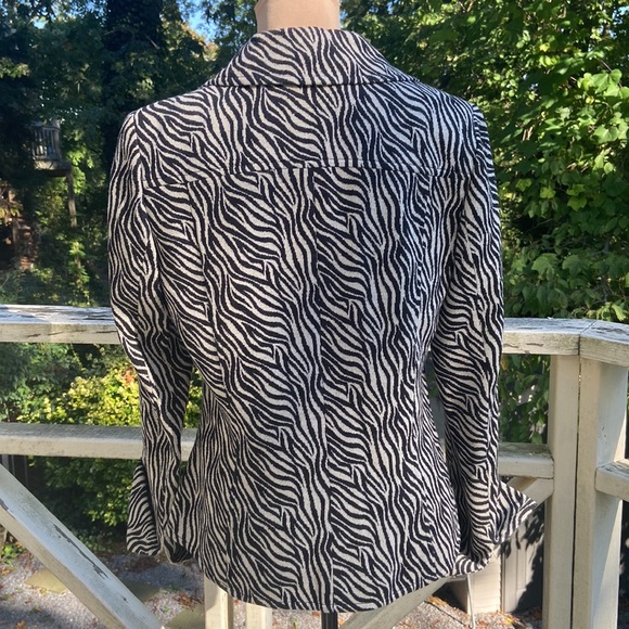 Diva by Dana Bachman Wool Blend Blazer Ivory Black Zebra Print Size 6 - Picture 5 of 15